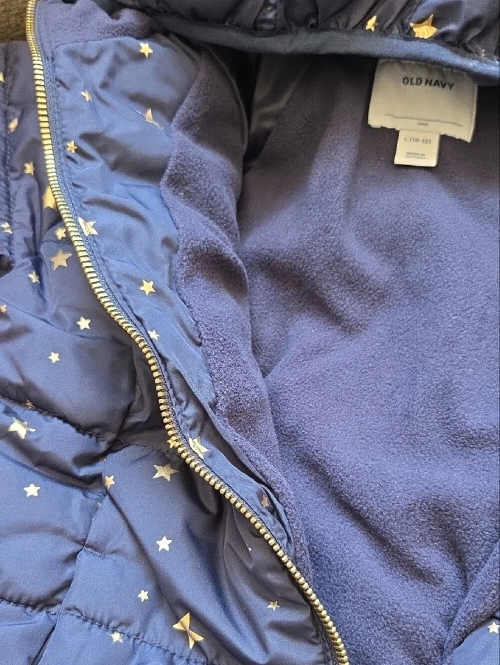 Old Navy Navy Puffer Jacket with Gold Star Print